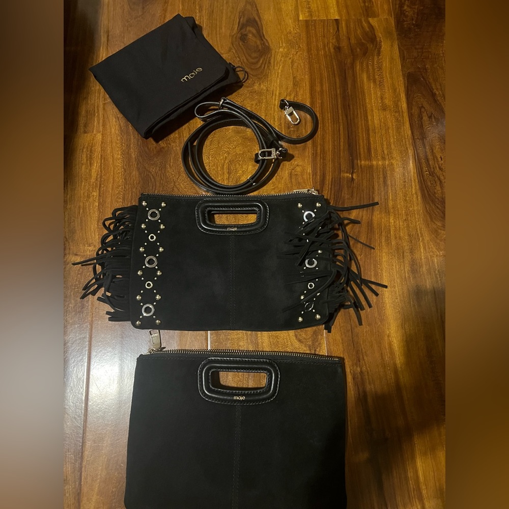 225. Maje-sac duo en cuir noir. Black 2 detachable clutches=purse. So fun!